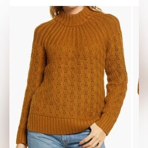 Madewell Women’s Pointelle Stitch Mix Mock Neck Sweater in Dried Cedar Brown -S